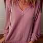 Twisted Rib V Neck Drop Shoulder Loose Sleeve Oversize Top