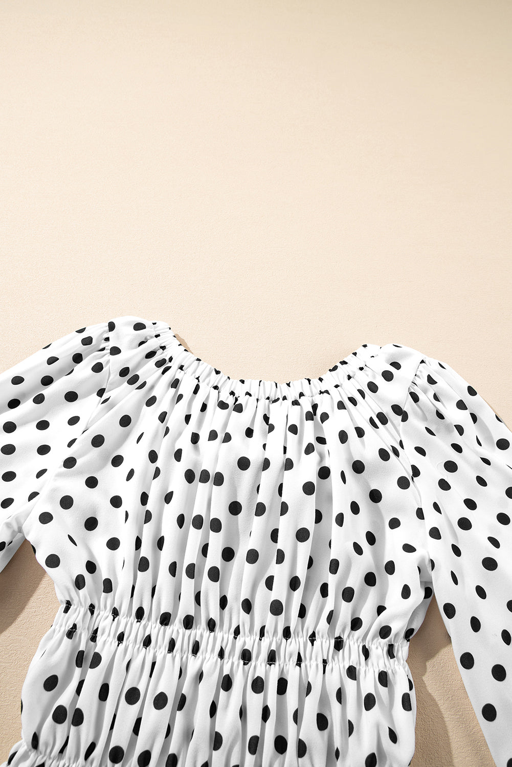 Polka Dot Puff Sleeve Bow Square Neck Peplum Top
