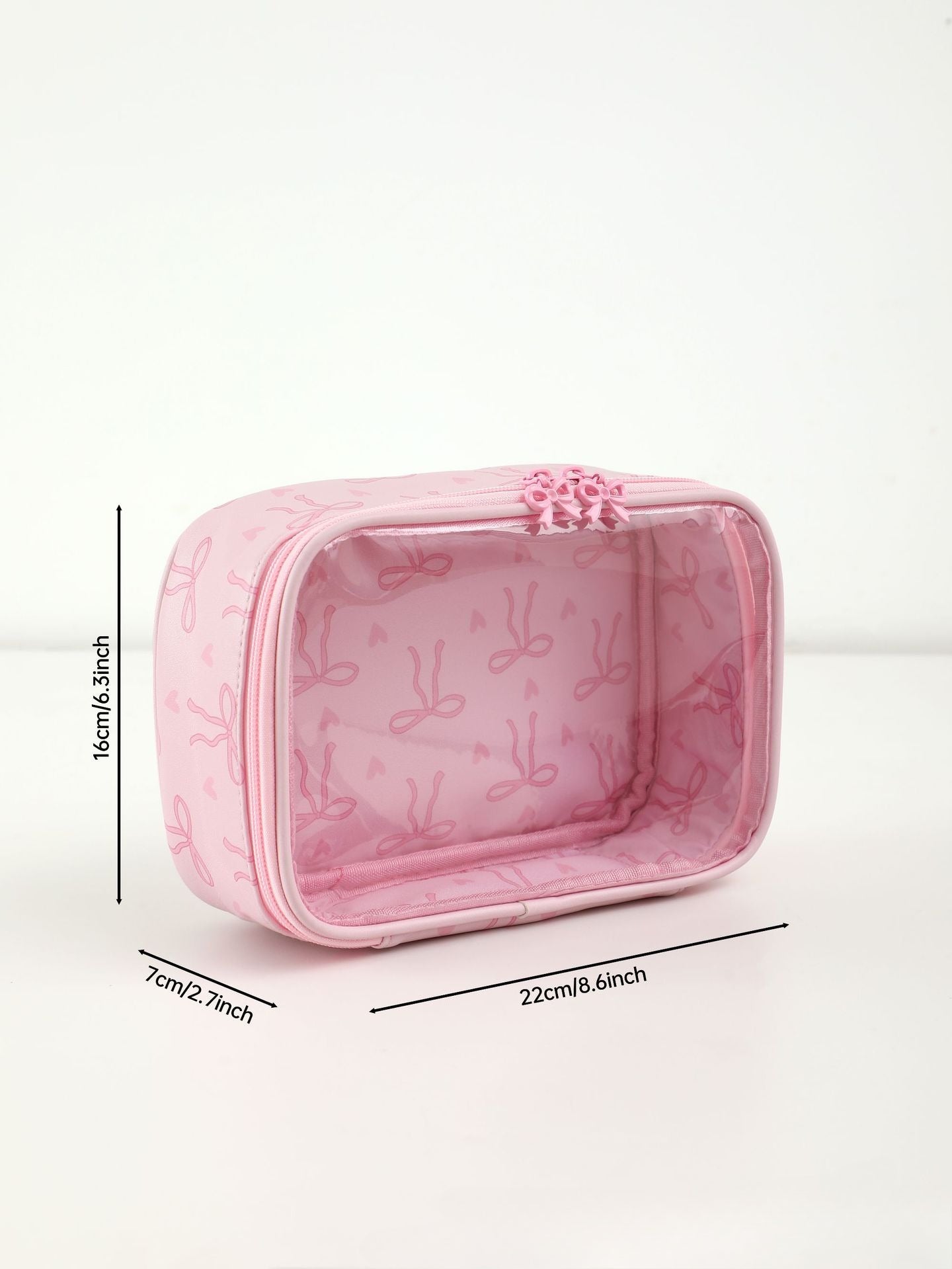 Clear PU Cosmetic Bag Pink Ribbon Toiletry Bag