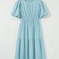 Puff Sleeve Pleated High Waist Flowy Midi Dress