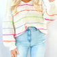 Colorful Striped Detail V Neck Drop Shoulder Baggy Sweater