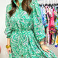 Paisley Print Long Sleeve Button Front Tied Waist Mini Dress