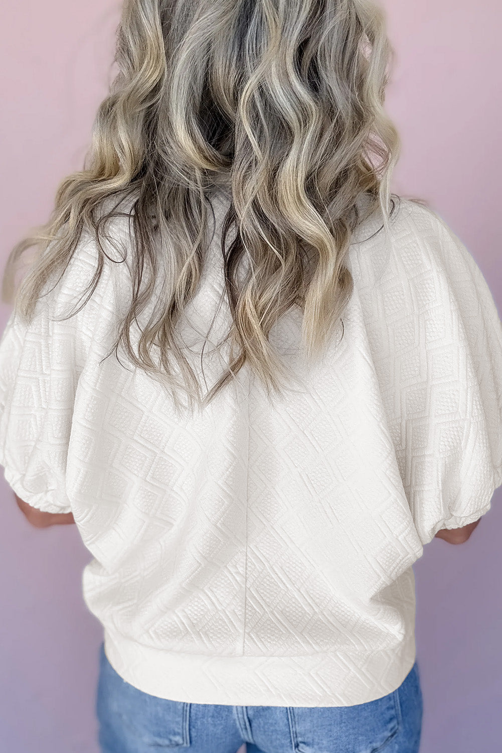 Contrast Striped Collar Patchwork Textured Half Sleeve Blouse