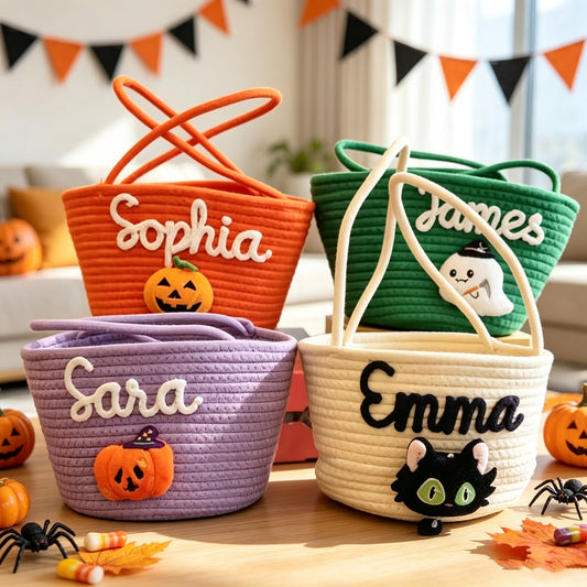 Custom Personalized LED Woven Rope Halloween Basket