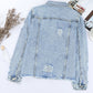 Lapel Distressed Raw Hem Buttons Denim Jacket