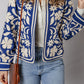 Flower Print Open Front Buttoned Cuffs Elegant Jacket