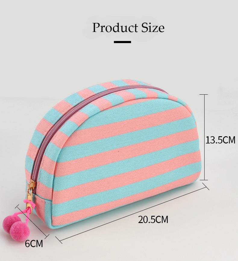 Personalized Embroidered Striped Canvas Toiletry Bag/Makeup Bag