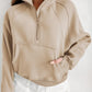 Zip Up Stand Collar Thumbhole Sleeve Sweatshirt