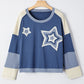Contrast Knitted Colorblock Star Patchwork Oversize Long Sleeve Top
