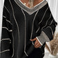 Colorblock Striped V Neck Knitted Sweater