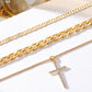 Plated Cross Pendant Multi Layer Stacked Chains Necklace