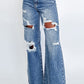 Wash Distressed Wide Leg Jeans