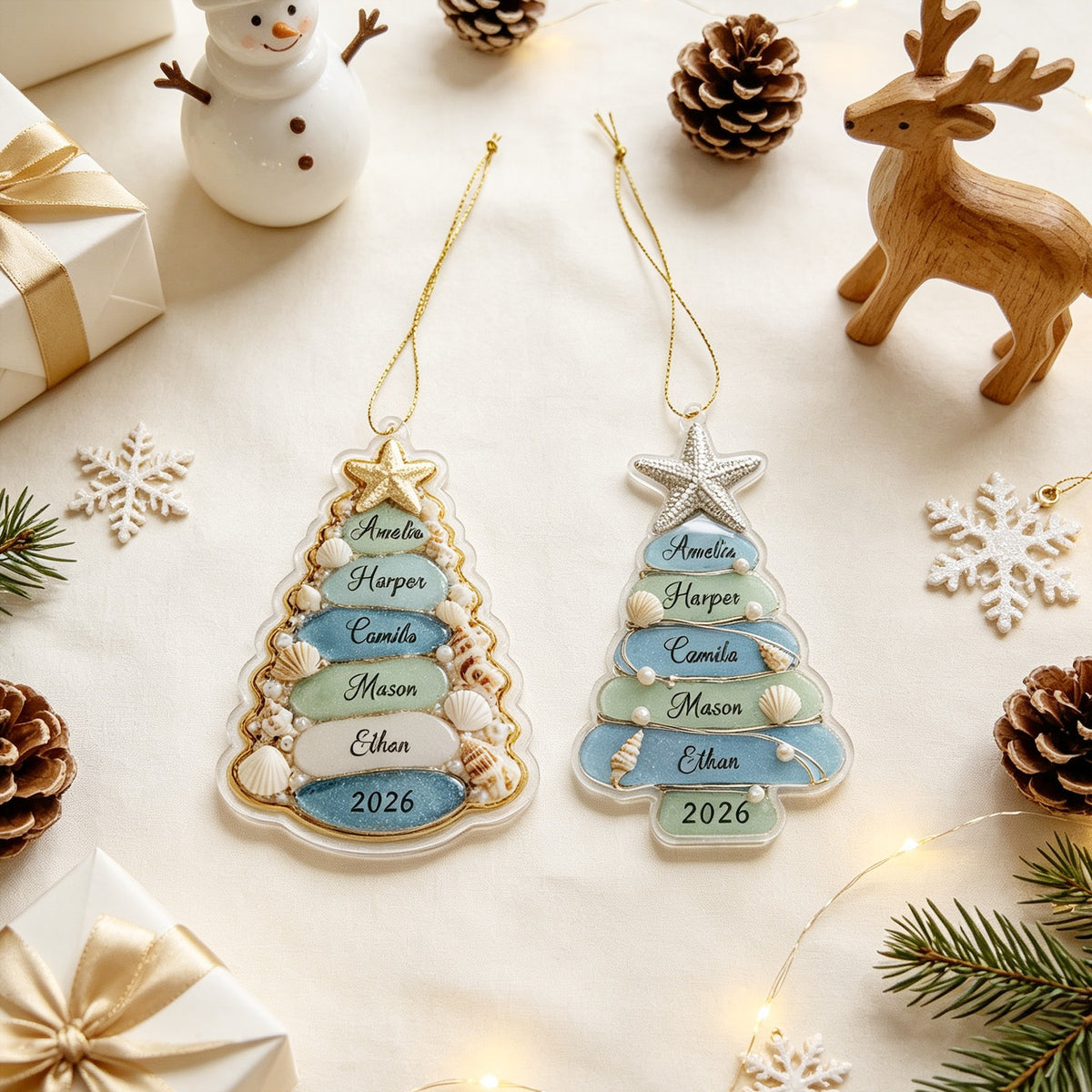 Customized Beach Themed Family Christmas Tree Ornament
