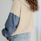 Checkered Patchwork Kangaroo Pocket Half Zipper Hoodie