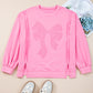 Big Bow Lace Embroidered Dolman Sleeve Slit Plus Size Sweatshirt