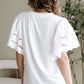 Hollow Out Embroidered Short Sleeve O Neck Top