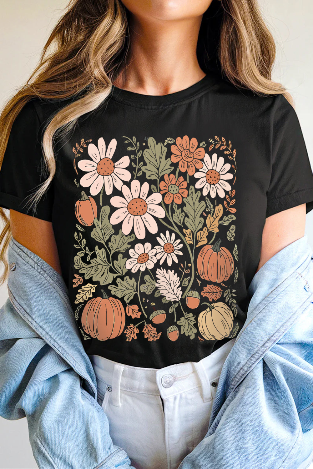 Wild Flower Pumpkin Print T Shirt