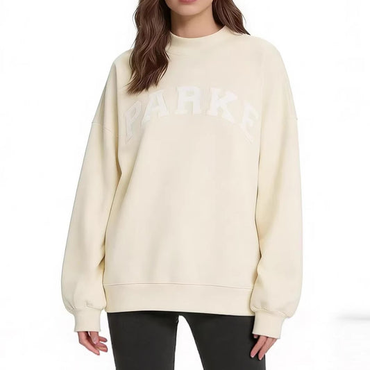 Beige Varsity MockNeck Sweatshirt