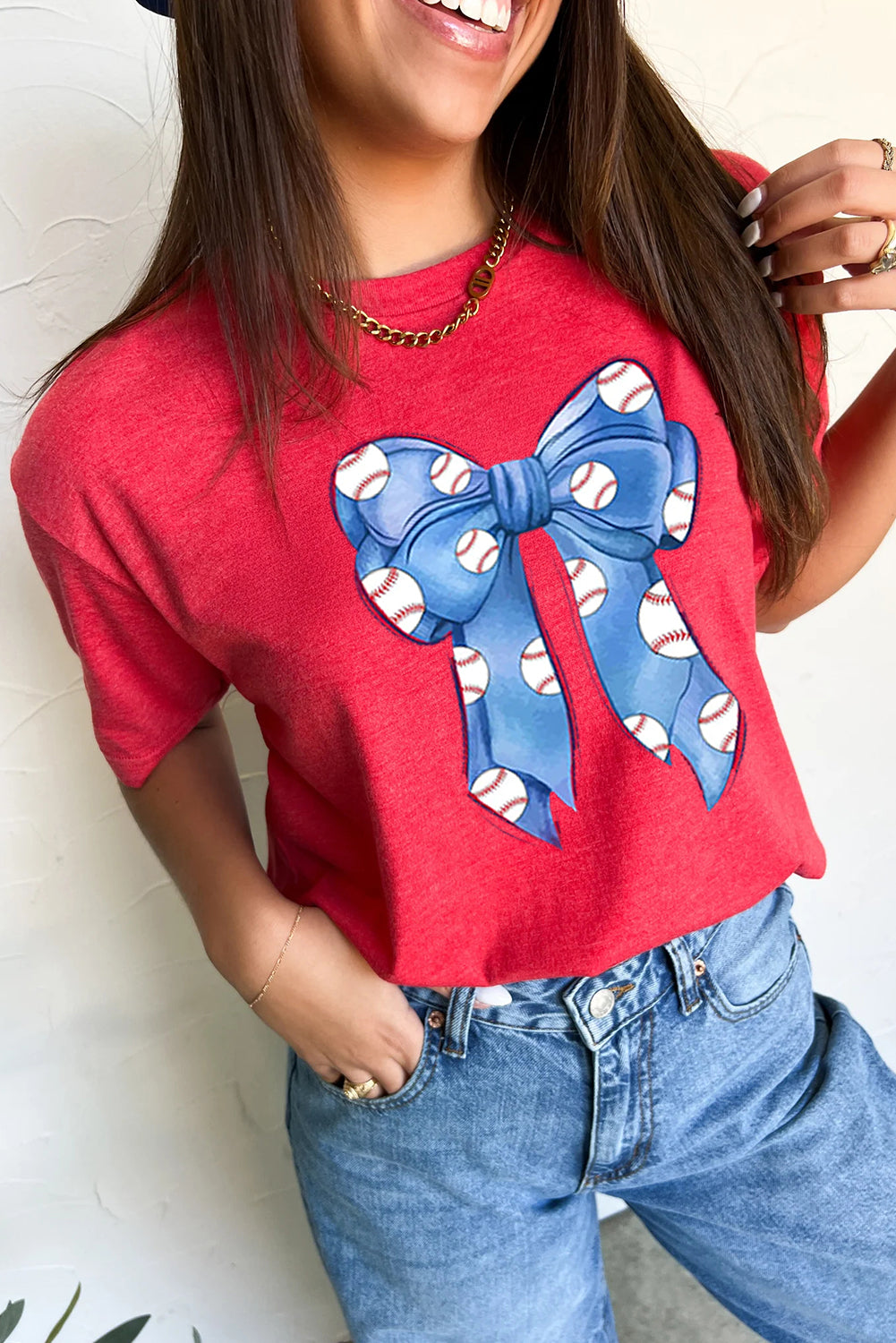 Rugby Bowknot Graphic Crew Neck Tee