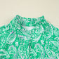 Paisley Print Long Sleeve Button Front Tied Waist Mini Dress