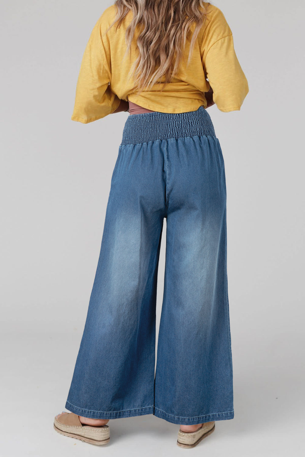 Smocked Waist Wide Leg Jeans