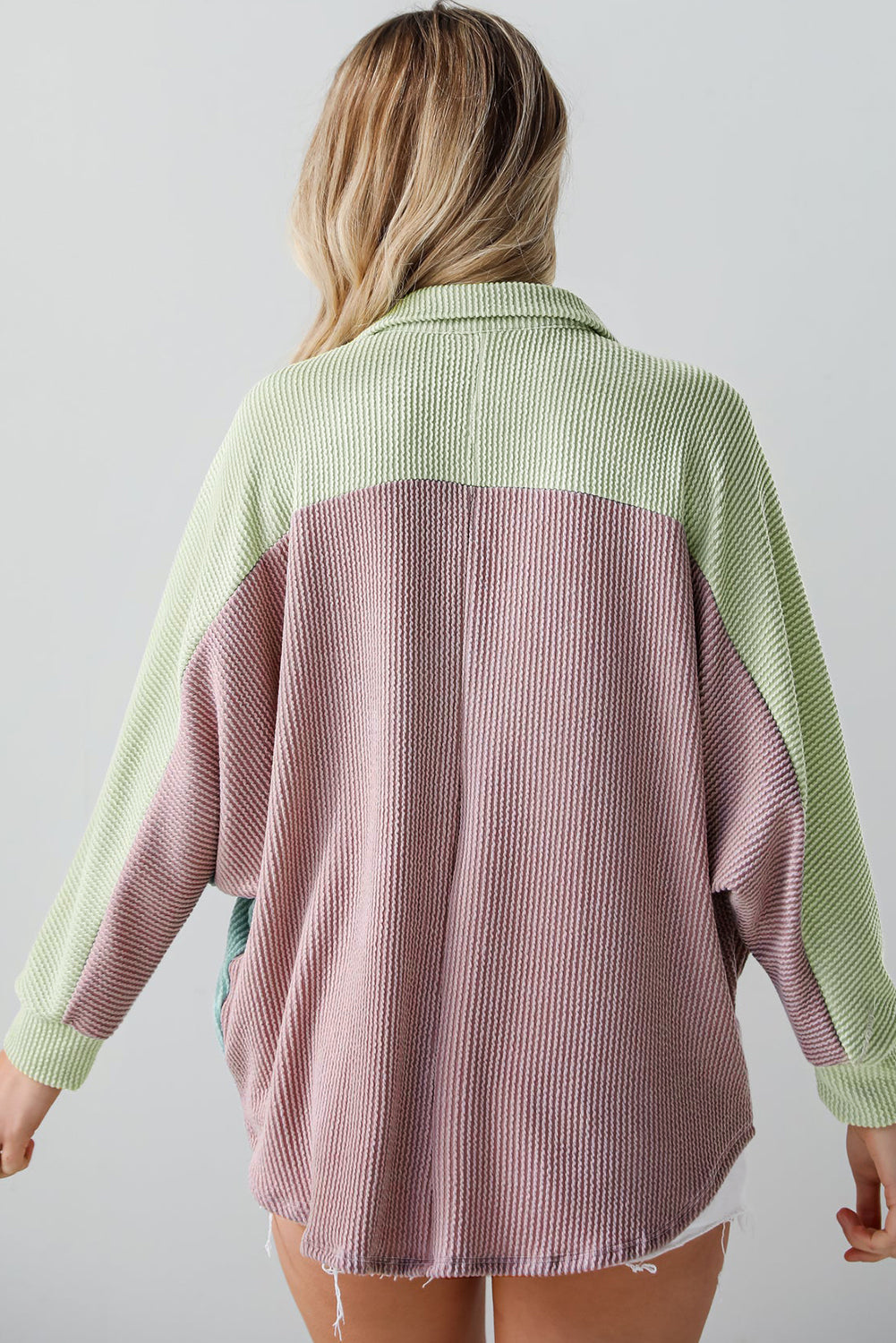 Color Block Corded Buttoned Oversized Shacket
