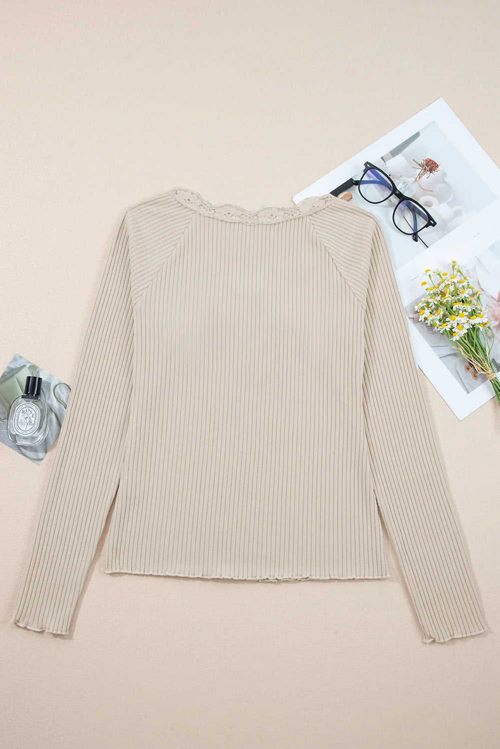Lettuce Edge Long Sleeve Ribbed Top