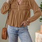 Smocked Bust Buttoned Split V Neck Flow Fit Blouse