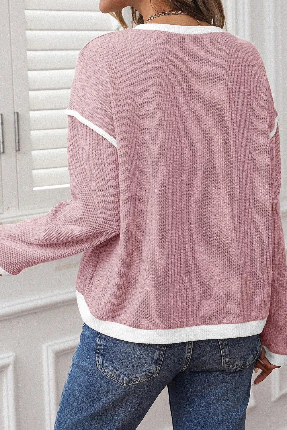 Trim Knit Drop Shoulder Loose Top