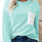 Corded Knit Color Block Pocketed Crew Neck T Shirt