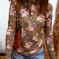 Floral Print Waffle Textured Long Sleeve Top