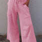 Mineral Wash Exposed Seam Drawstring High Waist Wide Leg Cargo Pants