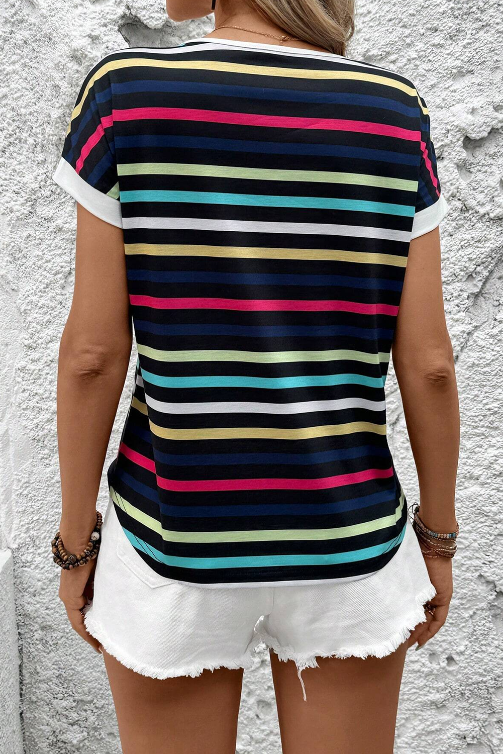 Multicolor Contrast Edge Crew Neck T Shirt