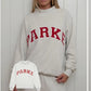 Red Lettering on White Grey MockNeck Sweatshirt