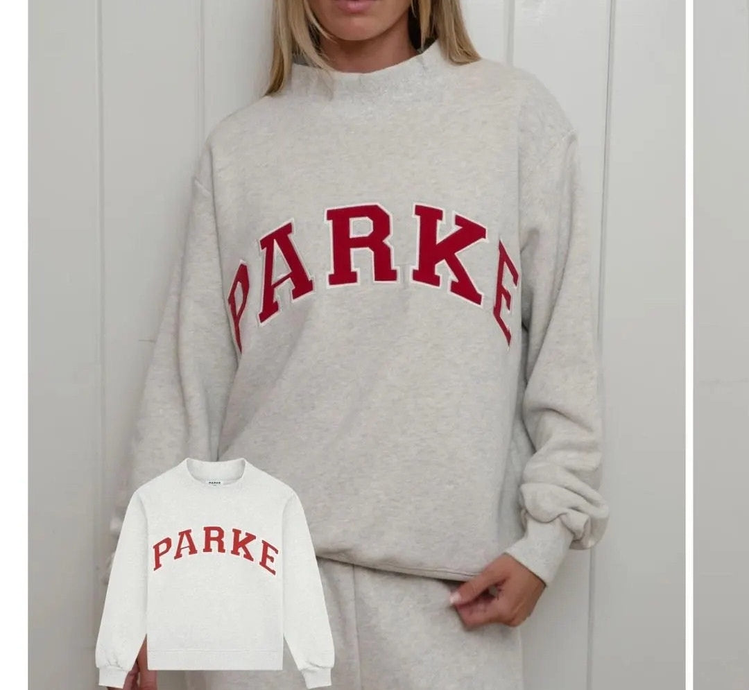 Red Lettering on White Grey MockNeck Sweatshirt