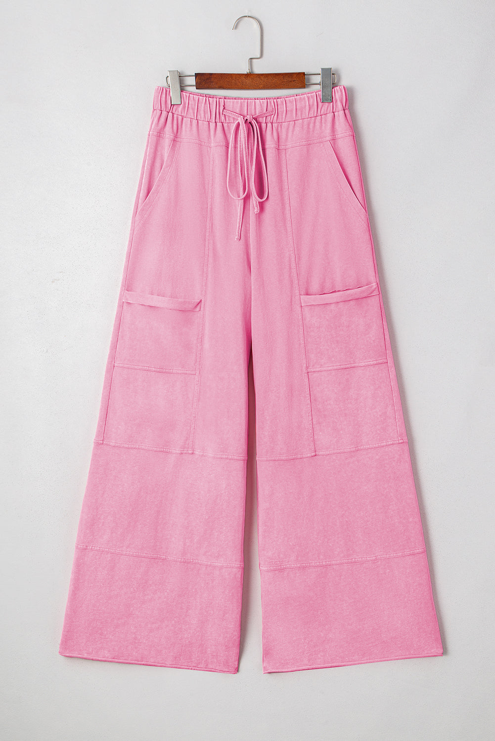Mineral Wash Exposed Seam Drawstring High Waist Wide Leg Cargo Pants