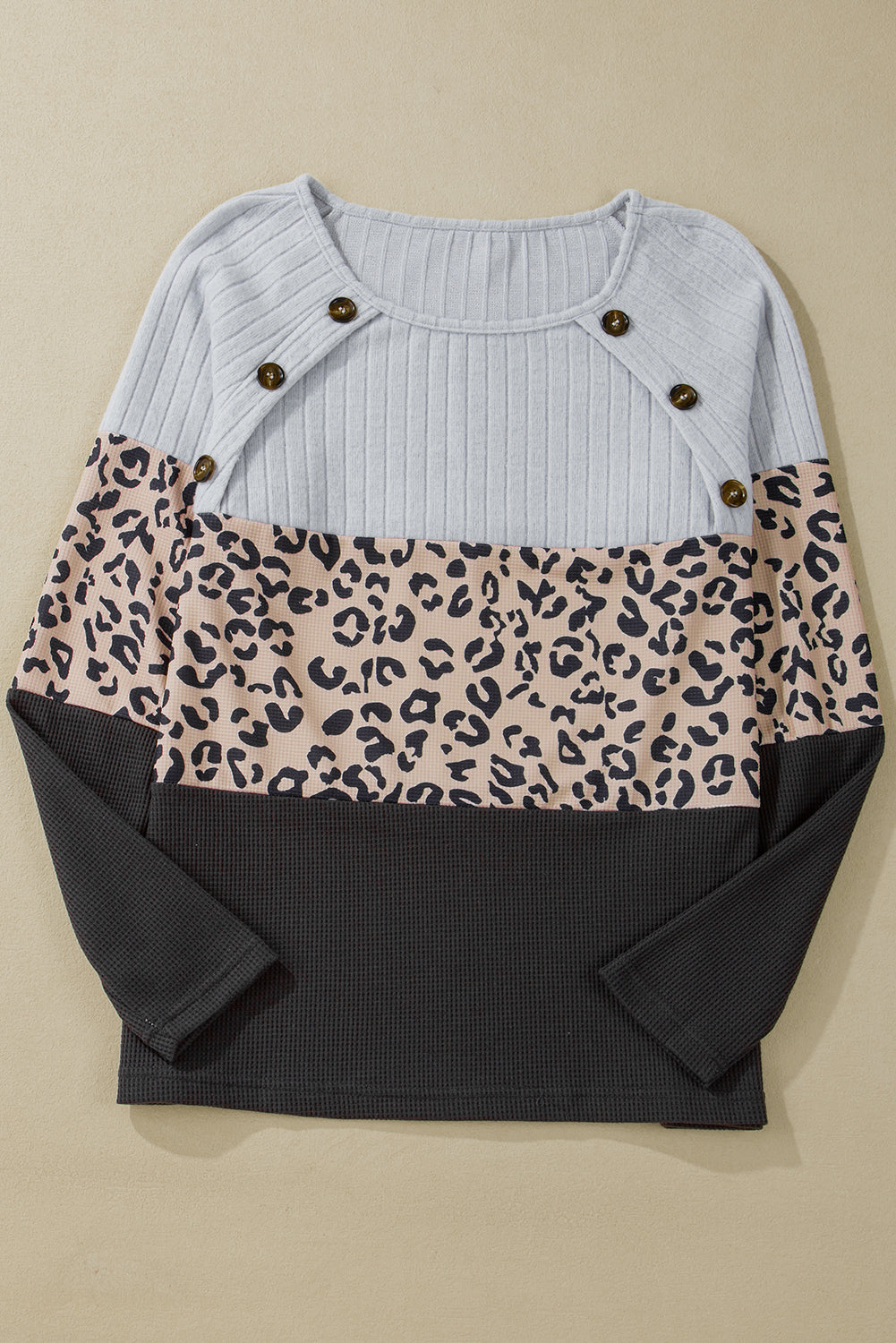 Leopard Textured Patchwork Buttoned Top