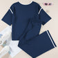 Contrast Trim Half Sleeve Top Drawstring Pants Loose 2pcs Sweater Suit