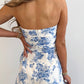 Floral Print Strapless Zipped Back Knot Waist Ruffled Romper