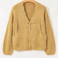 Lantern Sleeve Scallop V Neck Buttoned Front Cardigan