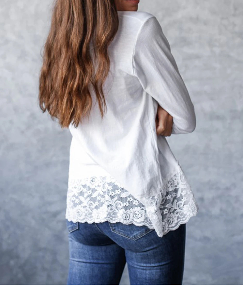 Neck Cuffed Long Sleeve Loose Top