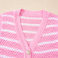 Stripe V Neck Gold Buttons Elegant Sweater Vest