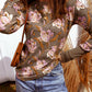Floral Print Waffle Textured Long Sleeve Top