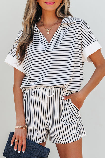 V Neck Tee and Casual Short Set