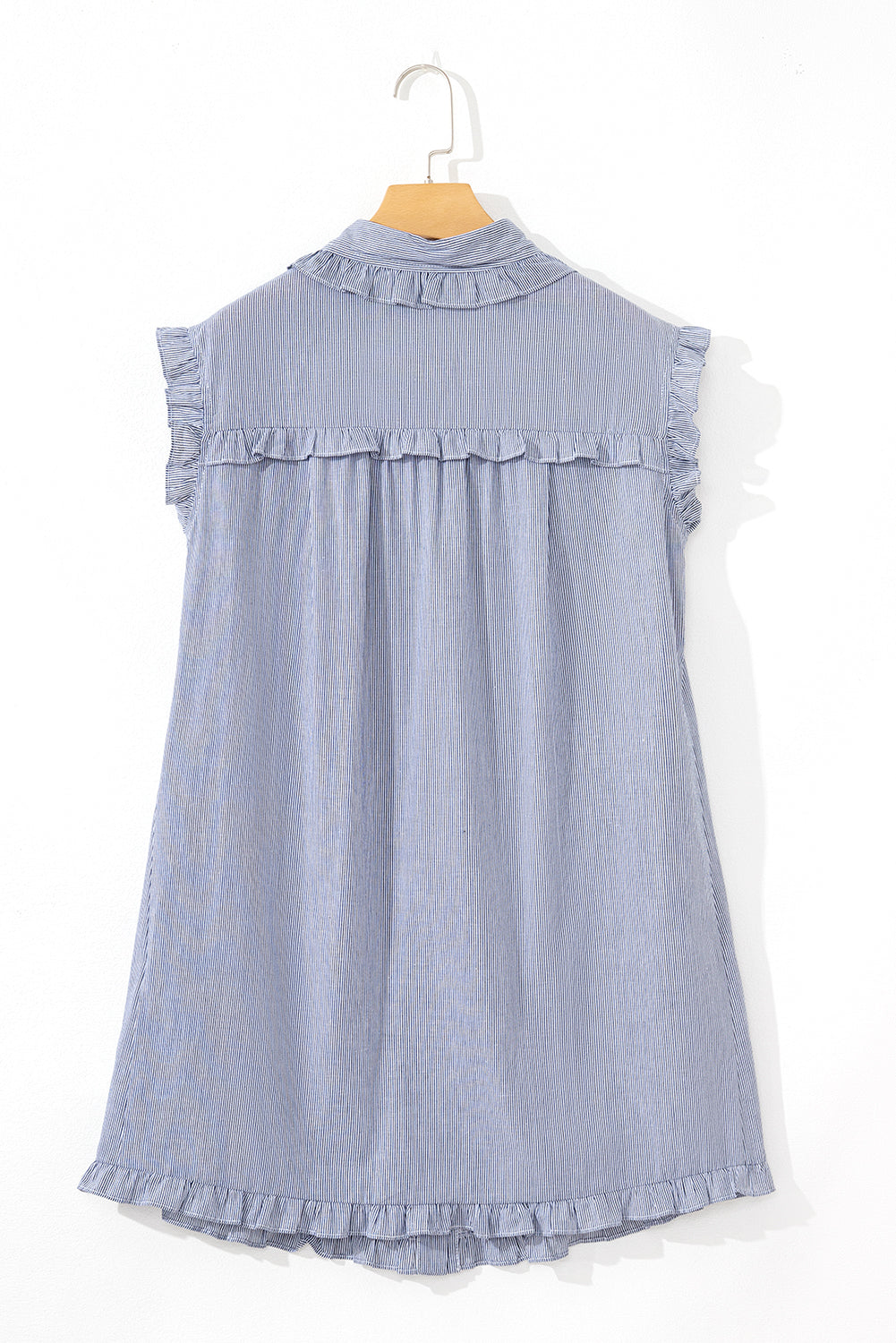 Frilled Sleeveless Collar Front Pocket Button Up Mini Dress