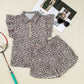 Leopard Half Zipper Collared Ruffled Sleeve Top and Short Set
