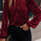 Keyhole Neck Long Sleeve Velvet Blouse