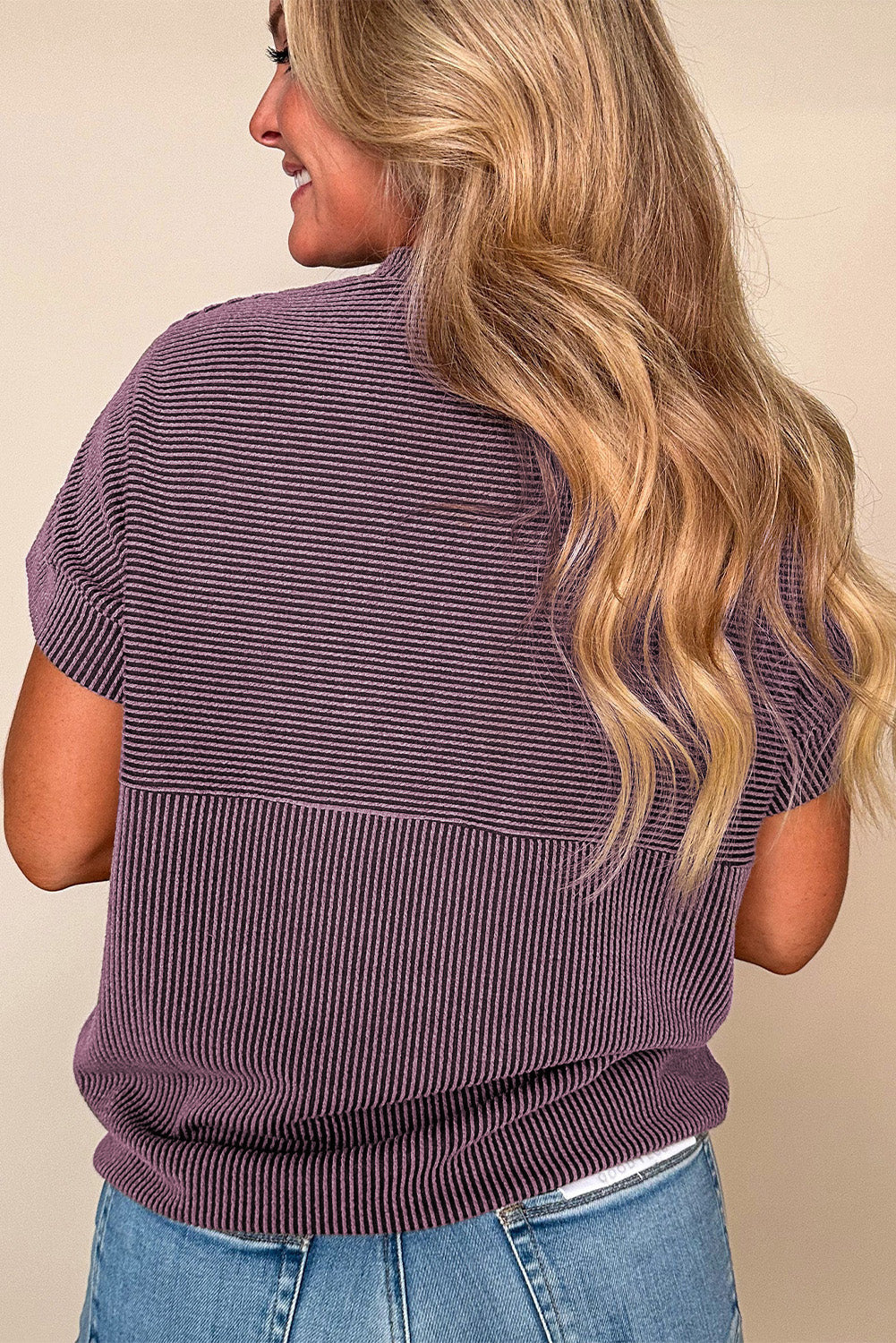 Corded Knit Mock Neck T Shirt