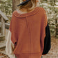 Colorblock Raw Edge Bubble Sleeve V Neck Sweater