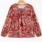 Ethnic Paisley Print Tassel Tie Puff Sleeve Boho Blouse